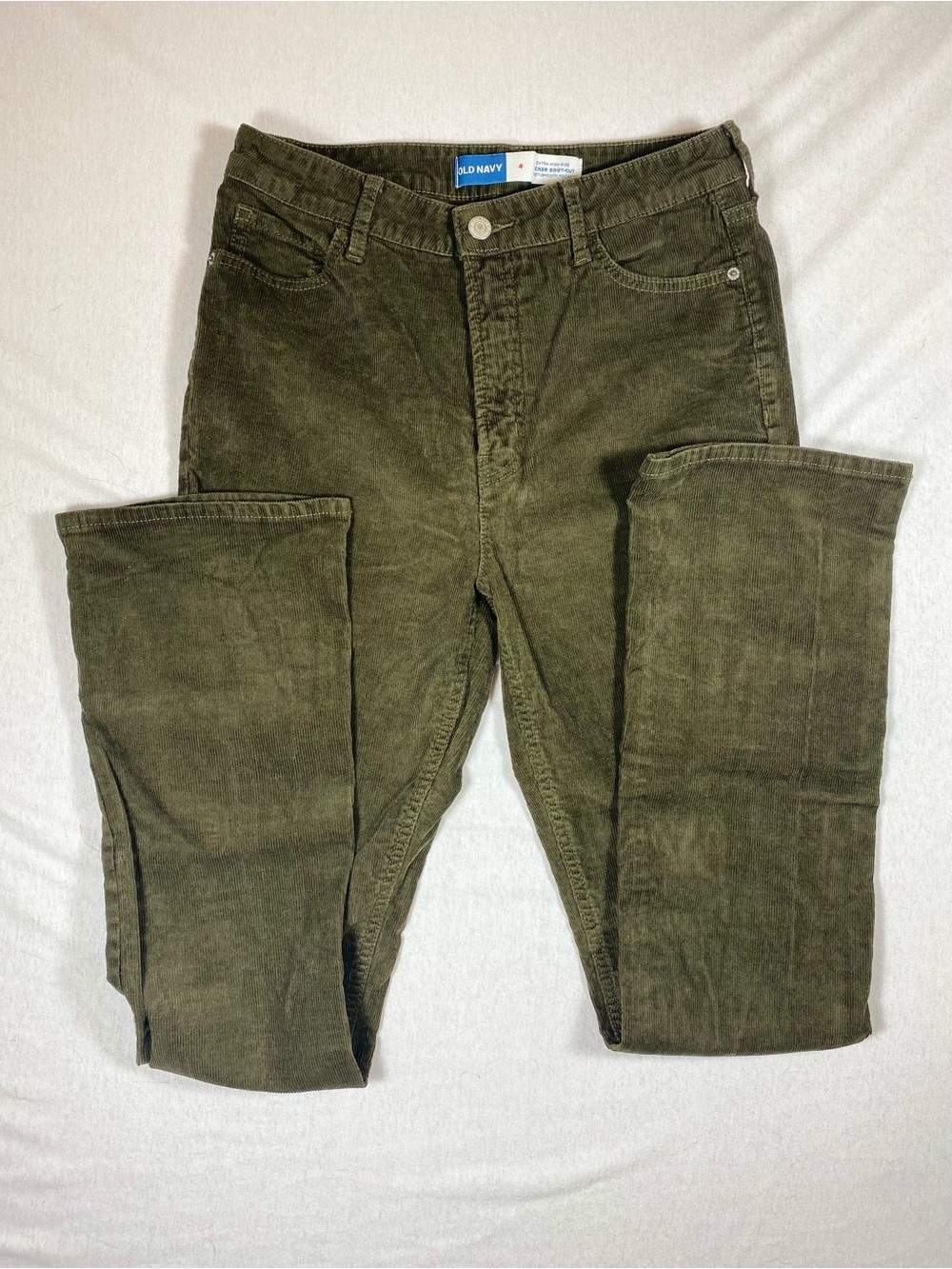 Old Navy green corduroy extra high-rise kicker bootcut pants smooth pockets 4